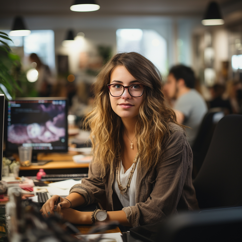 Woman in a modern office looking at the camera