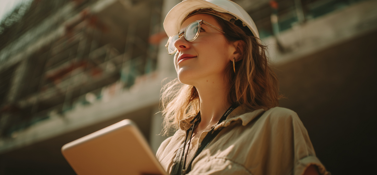 Woman holding an iPad on site