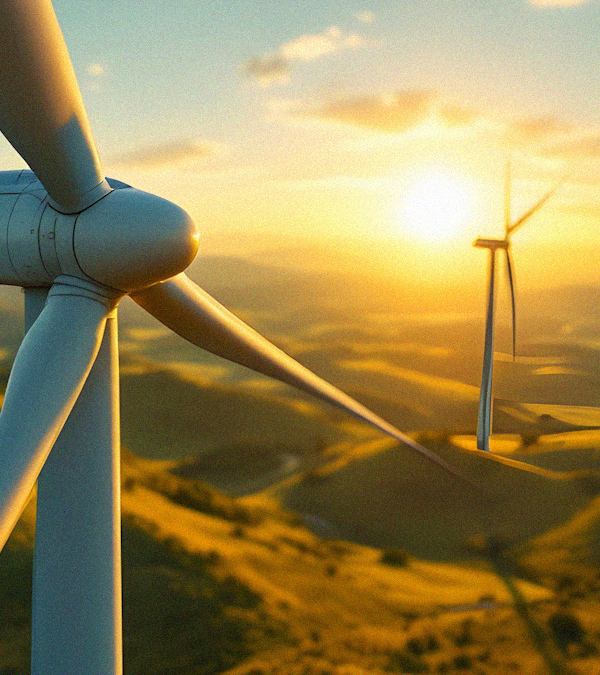 Wind turbines in a sunset